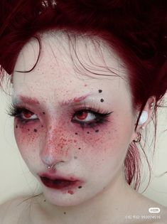 #eyemakeup#aestheticmakeup#softglam#prettyeyemakeup#makeup#makeupinspiration#fyp Red Hair Red Makeup, Frostbitten Makeup, Cute Demon Makeup, Fae Cosplay Makeup, Red Makeup Halloween, Gore Makeup Looks, Red And White Eye Makeup, Soft Drag Makeup, Red Fantasy Makeup