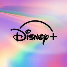 the disney plus logo is shown in black on a multicolored background that appears to be blurry