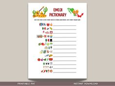 🎉 This Cinco De Mayo Emoji Pictionary game is a printable PDF and an instant digital download! It is perfect for your party or event and great to play with your friends and family! Whether it is for an office party, dinner party, or a fun classroom game, it is sure to impress everyone and works great for adults and kids! Just download, print, and play! 🎉 NOTE: This file is not editable. The answer key is included.  🥑 6-Pack Cinco De Mayo Games: https://etsy.me/3UNM5Os ► What it is:  - An inst Fiesta Games, Fun Classroom Games, Dinner Party Games, Emoji Pictionary, Kids Work, Adult Party Games, Classroom Games, Digital Calendar, Party Dinner