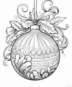 a christmas ornament with leaves and swirls on the top, in black and white