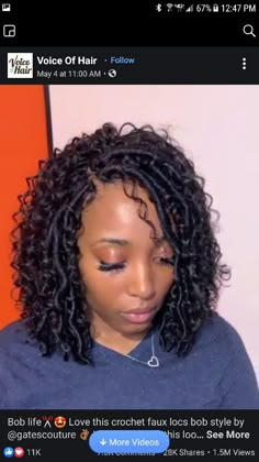 Vegas Outfits Nightlife Black Women, Dc Date Night Outfit, Bob Crochet Hairstyles For Black Women, Braided Bobs For Black Women, Short Faux Locs With Curly Ends, Shoulder Length Crochet Hairstyles, Short Boho Faux Locs, Faux Loc Bob Style, Short Bohemian Knotless Braids Bob