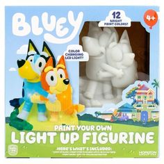 a package of paint your own light up figurines in the shape of cartoon characters