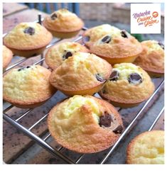 muffins cooling on a rack with chocolate chips