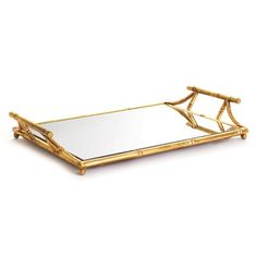 a bamboo tray with mirror on it and two legs in the shape of a boat