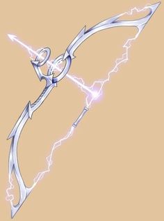 an image of a bow and arrow with lightning coming out of the back ground on a beige background