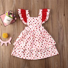 Brand New In Package Cotton/Polyester Valentine Clothes, Girls Ruffle Dress, Heart Print Dress, Valentines Outfits, Girls Valentines, Valentine's Day Outfit, How To Make Clothes, Day Outfit