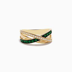 Effy 14K Yellow Gold Emerald and Diamond Crossover Band Effy Jewelry, Gold Yellow, Crossover, Diamond Ring, Emerald, Yellow Gold, Band, Yellow, Gold