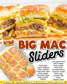 an advertisement for the big mac sliders recipe