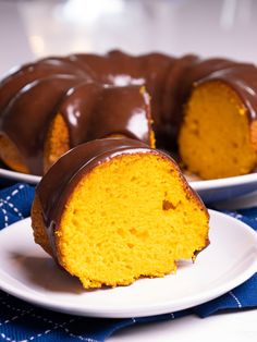 a bundt cake with chocolate frosting on a plate