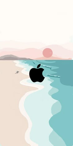 an apple logo is shown on the beach