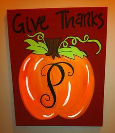 a painting of a pumpkin with the letter p on it's front and bottom