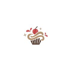 a cupcake with chocolate frosting and an apple on top is featured in this logo design