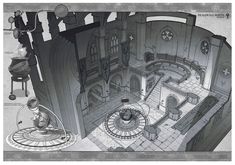 the interior of a castle with lots of furniture