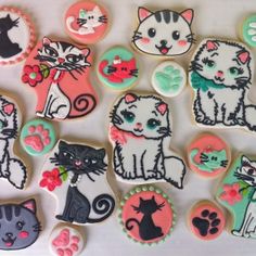 decorated cookies with cats and kittens on them