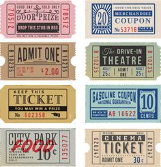 vintage movie tickets from the 1950's