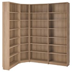 an open bookcase with several shelves on each side and two doors at the top