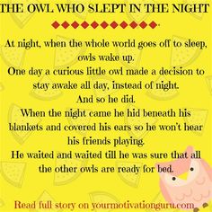 the owl who slept in the night poem on yellow background with pink and red flowers