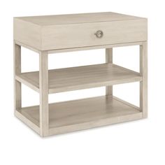 an end table with two shelves on each side and one drawer at the top,