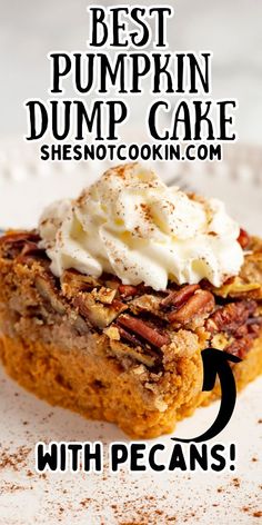 Pumpkin pecan dump cake on a white plate with a fork. Pumpkin Pecan Dump Cake, Pecan Dump Cake, Pumpkin Dump Cake Recipe, Pumpkin Dump, Pumpkin Streusel Muffins, Dump Cake Recipe, Dump Cake Pumpkin, Easy Dessert Recipes Quick, Pumpkin Pecan Pie