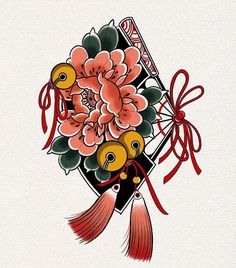 an artistic tattoo design with flowers and birds