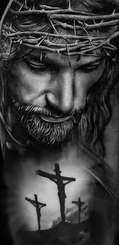 a black and white drawing of jesus with the cross on it's chest is shown