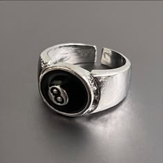 Y2k 2000s Vintage Retro Style 8 Ball Chrome Silver Ring These Rings Are Unisex! Size Can Be Adjusted Brand New Tvd Shifting, Fire Accessories, Hipster Rings, Shifting Motivation, Thrift Style, Gold Band Wedding Ring, Y2k Rings, Stacked Rings, Chunky Silver Rings