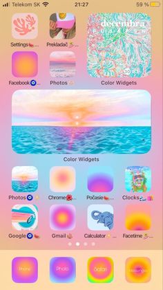 an iphone screen with different icons and colors on the bottom right corner, including text that reads'color widgets '
