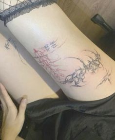 a woman's leg with tattoos on it