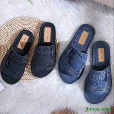 Women's Denim Slippers Open Toe Sandals Slingbacks Shoes Jean Oversize Fashion | eBay Denim Slippers, Jean Oversize, Summer Slippers Sandals, Denim Slides, Denim Sandals, Fab Shoes, Fashion Slippers, Shoe Tags, Denim Crafts