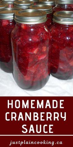 homemade cranberry sauce in jars with text overlay