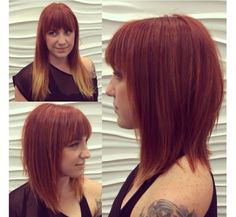 Long Aline Bob With Bangs, A Line Haircut With Bangs, Long A Line Haircut, Fine Hair Bangs, A Line Haircut, Bob Haircut For Fine Hair, Hairstyle Trends, Haircut And Color, Haircuts For Medium Hair