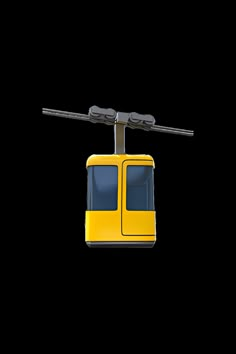 a yellow cable car is shown against a white background