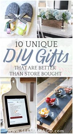 the words 10 unique diy gifts that are better than store bought on display in front of