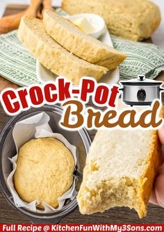 the crock pot bread recipe is shown in this image