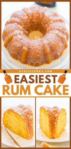 an image of a bunt cake with the words easyest rum cake on it