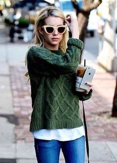 Mode Tips, Looks Street Style, Looks Black, Inspiration Mode, Looks Style, Green Sweater, Fall Winter Outfits, Outfits Casuales