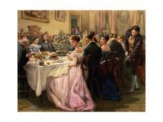 a painting of people sitting at a dinner table