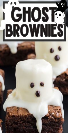 chocolate brownies with marshmallows and ghost faces on them