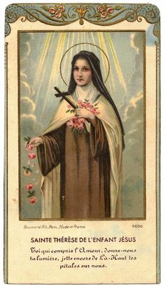 an image of saint teresa de'enhant jesus with flowers in her hand