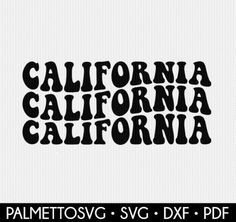 the word california written in black on a white background