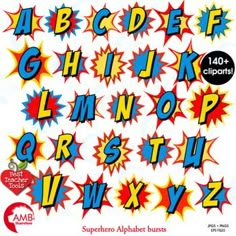 the alphabet is made up of different shapes and sizes, including letters that appear to be comic