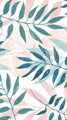 the leaves and branches are painted in pastel pink, teal green and blue