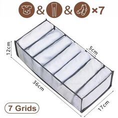 the 7 grids foldable shoe box is shown with measurements