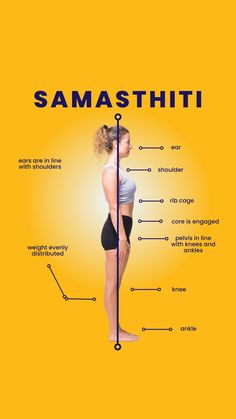 a woman standing in front of a pole with the words samasthi on it