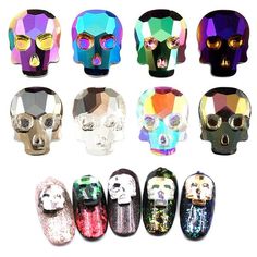 $3.69 20Pcs 3D Skull Nail Rhinestones Shiny Crystals for Halloween Nail Art Decoration Nail Stamp Kit, Shiny Crystals, Chameleon Nails, New Nail Colors, Matte Nail Art, Skull Nails, Dark Nail Polish, Metallic Nail Polish, Snowflake Nail Art