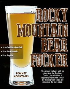 an advertisement for rocky mountain bear focker, featuring a tall glass filled with beer