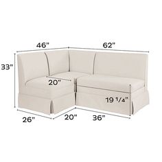 the sectional sofa is shown with measurements for each seat and back side, as well as two