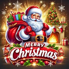 merry christmas with santa claus and presents