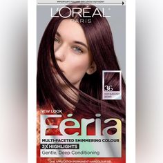 L'oreal Paris Feria Multi-Faceted Shimmering Color, Warmer, 36 Deep Burgundy Brown, 1 Each Loreal Paris Feria, Chocolate Cherry Hair Color, Chocolate Cherry Hair, Feria Hair Color, Burgundy Brown Hair, Burgundy Hair Dye, Blue Black Hair Color, Edgy Hair Color, Cherry Hair Colors