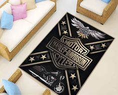 a rug with the words motorbike and stars on it